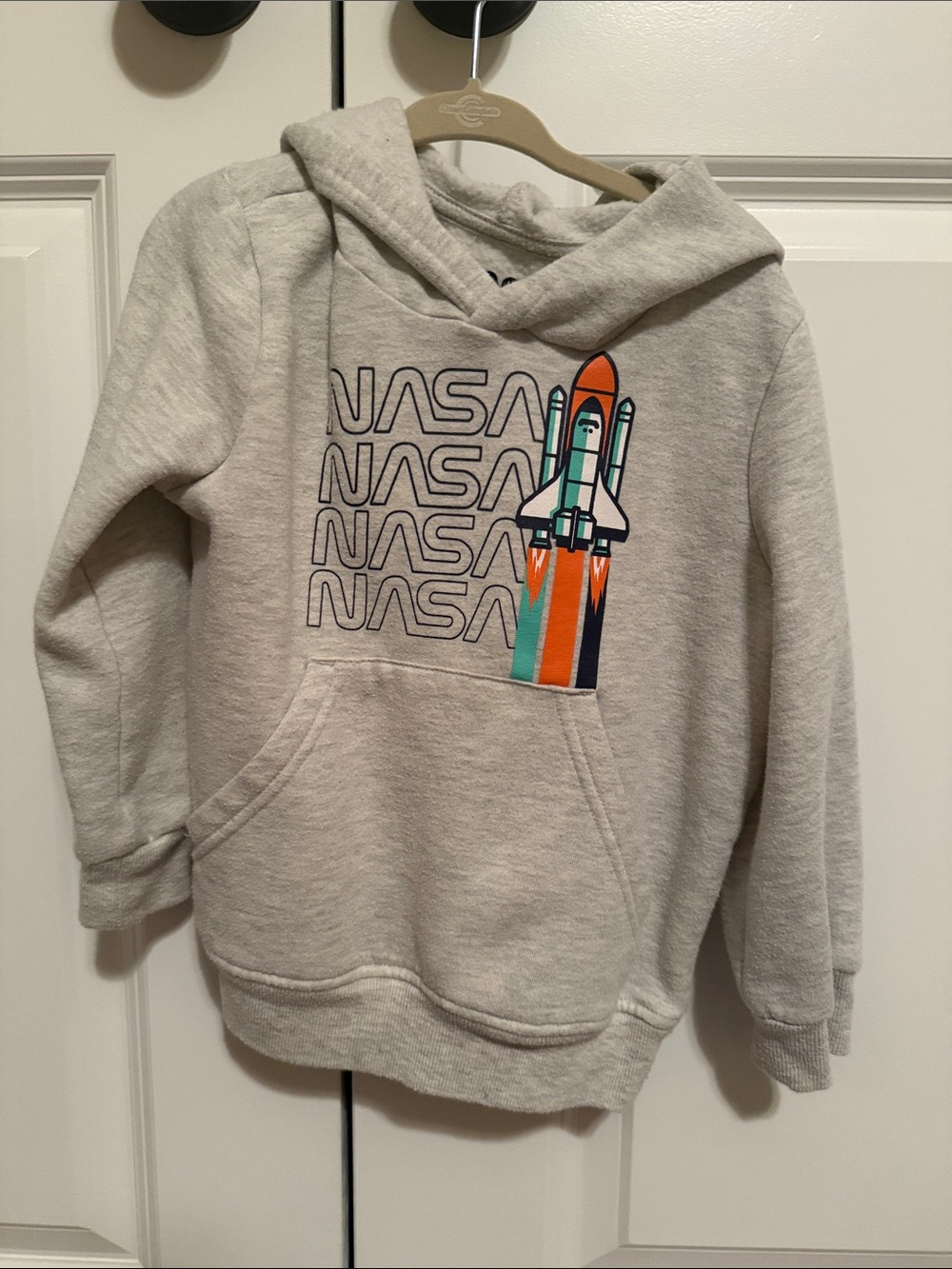 Kids' Light Gray Hoodie with Rocket Graphic
